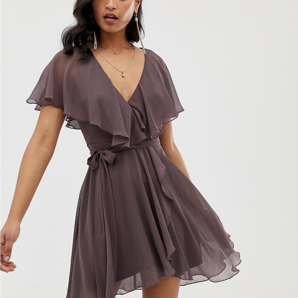 ASOS DESIGN mini dress with cape back and dipped hem